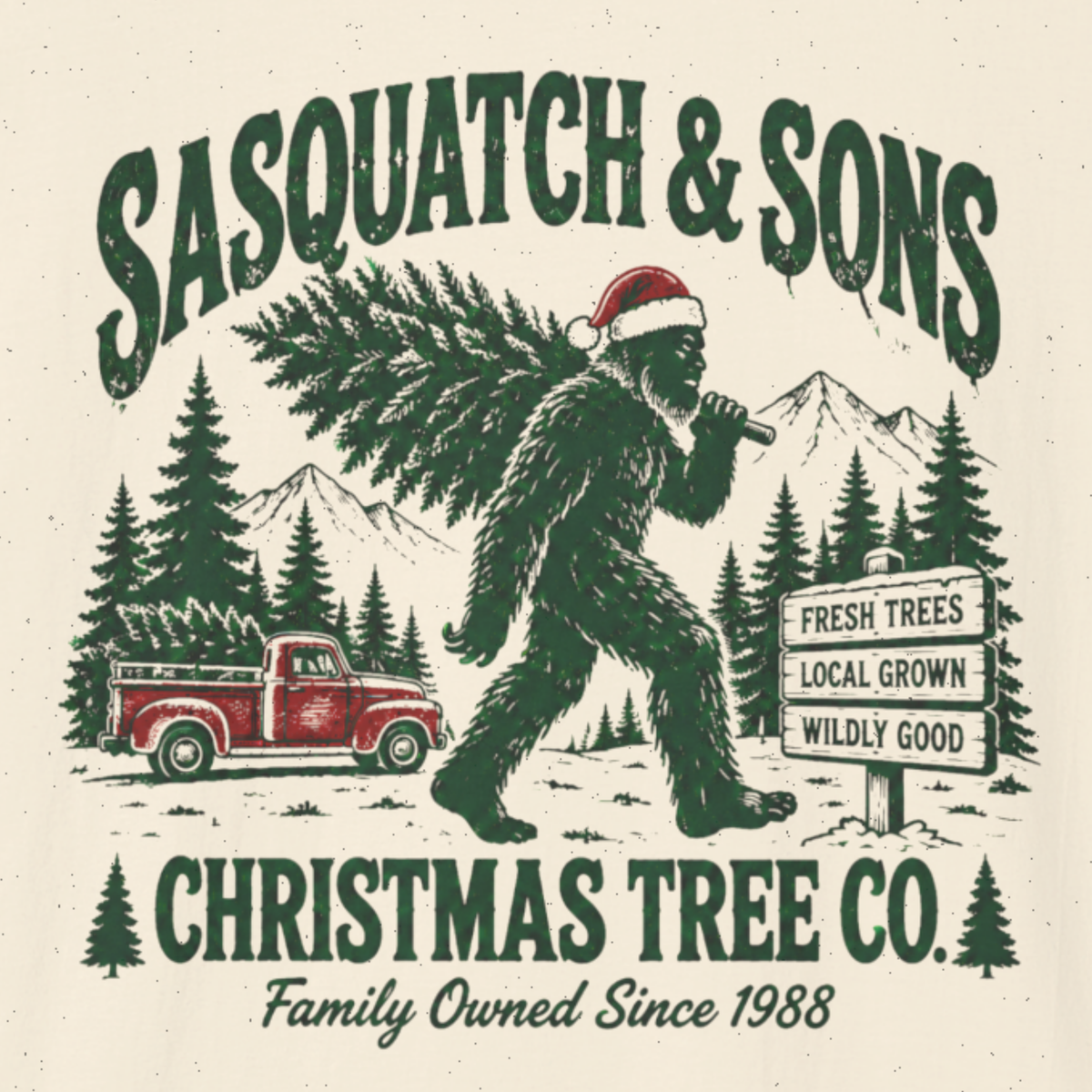 Sasquatch & Sons Christmas Tree Co. T-Shirt – Funny Bigfoot Christmas Shirt