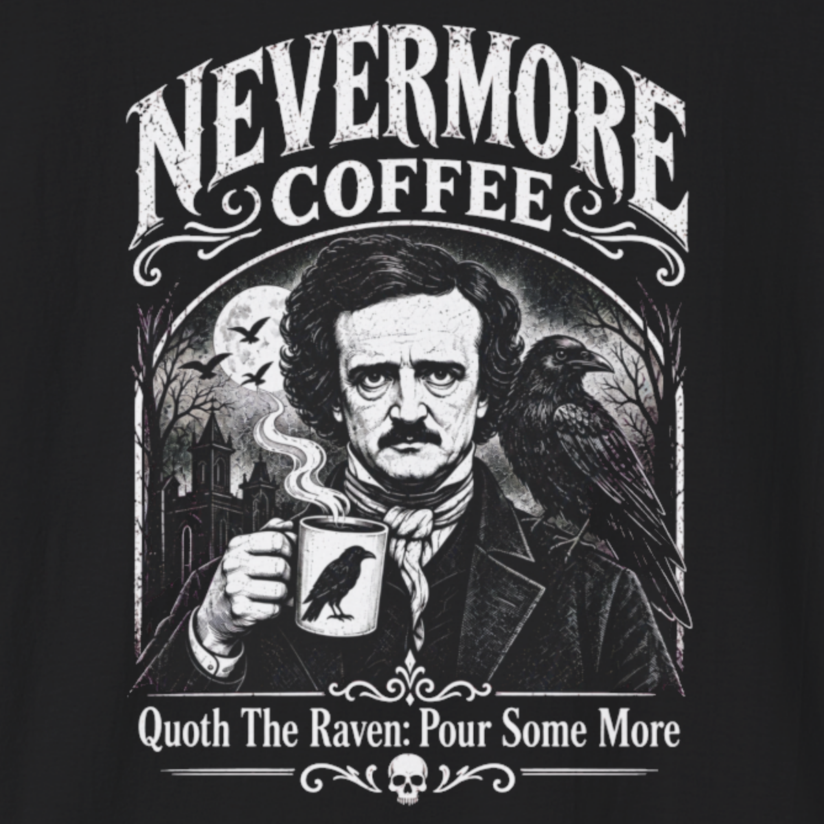 Nevermore Coffee T-Shirt | Gothic Raven Coffee Shirt