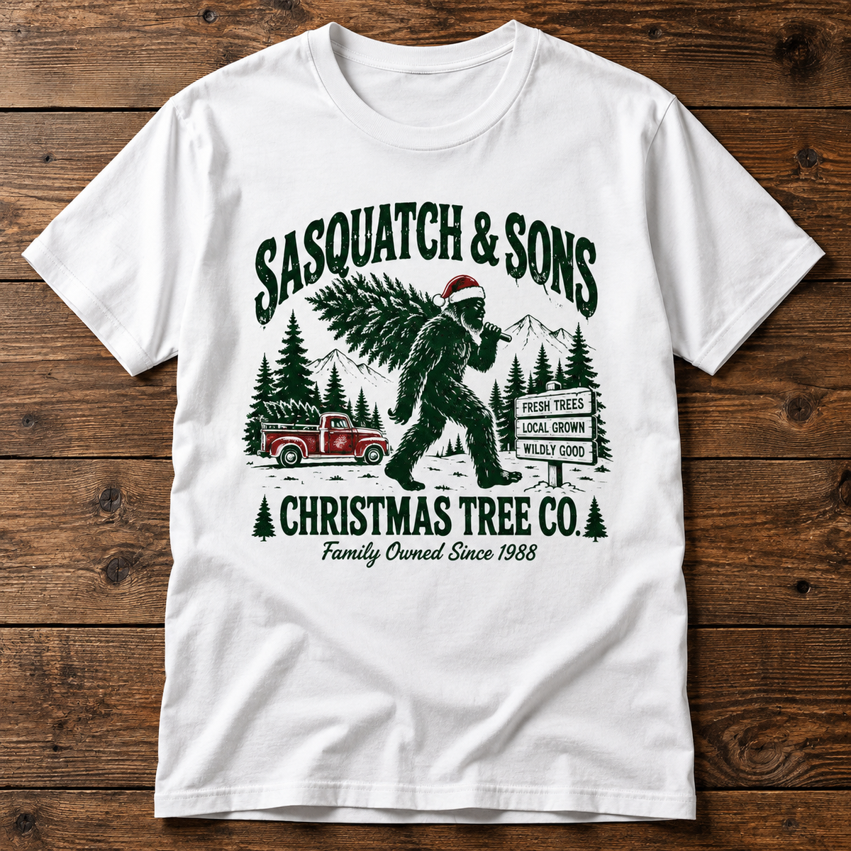 Sasquatch & Sons Christmas Tree Co. T-Shirt – Funny Bigfoot Christmas Shirt