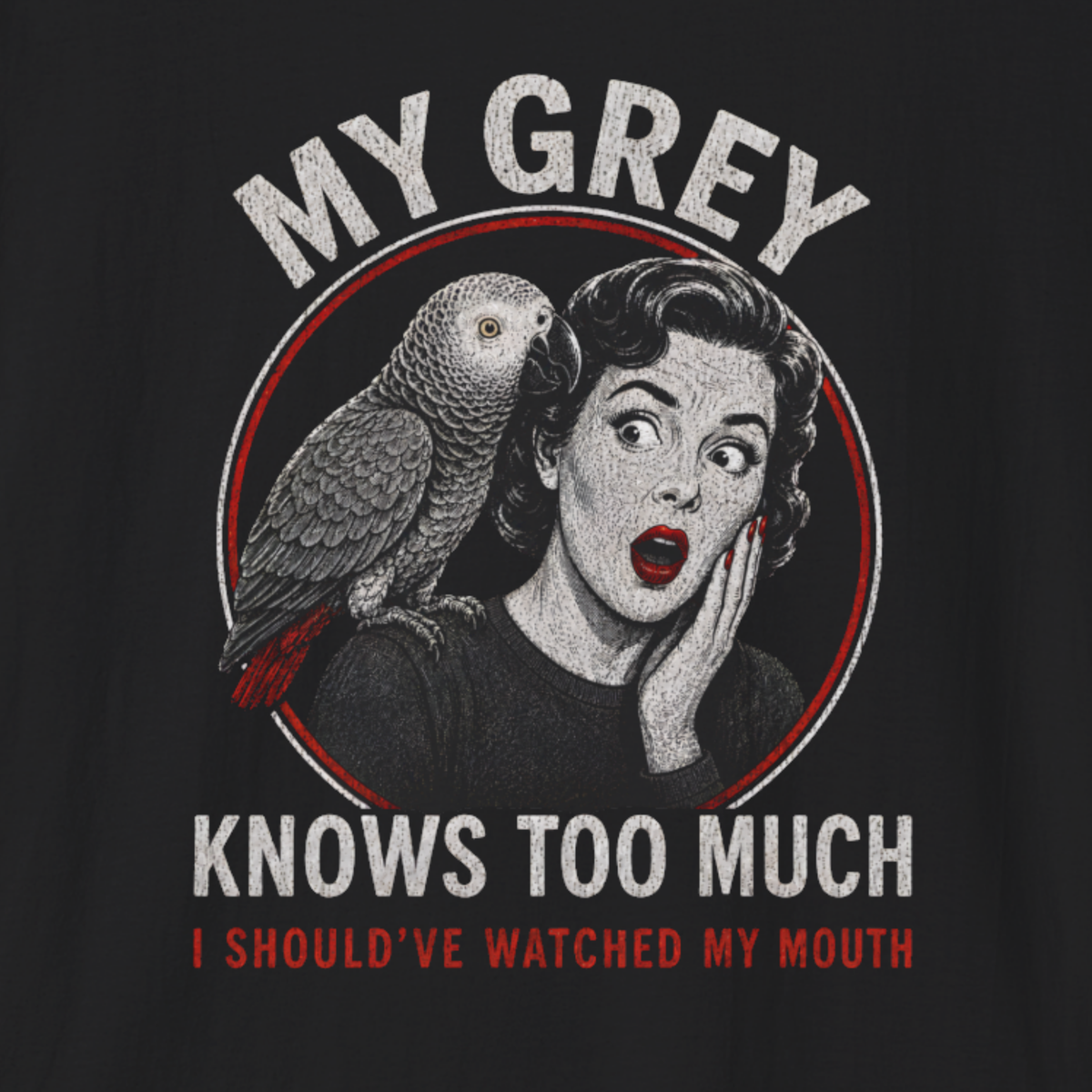 My Grey Knows Too Much T-Shirt – Funny African Grey Parrot Owner Tee