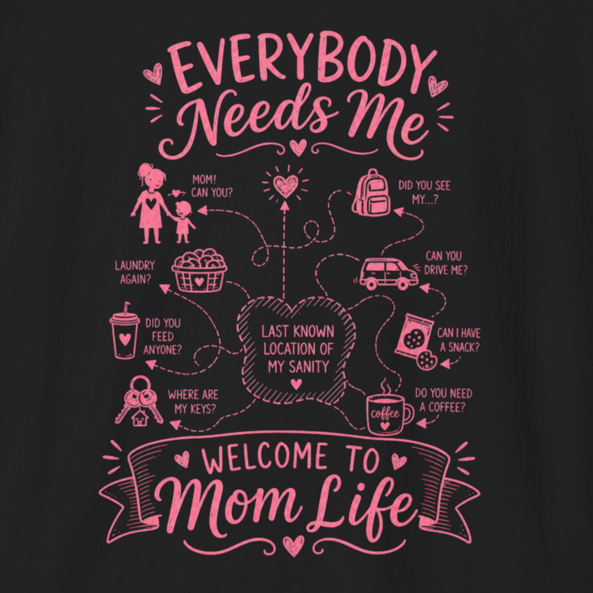 Everybody Needs Me Mom Life T-Shirt – Funny Overwhelmed Mom Tee