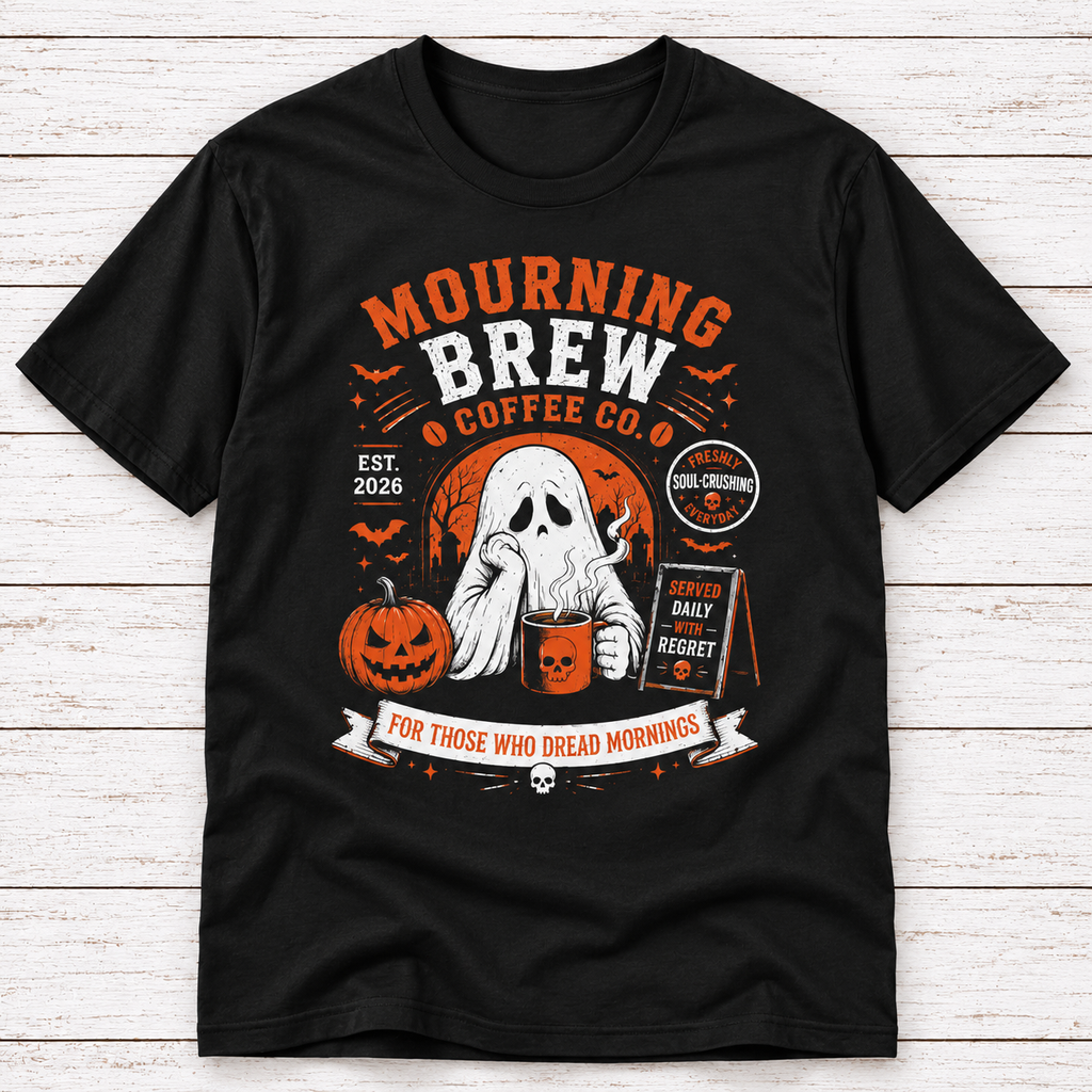 Mourning Brew Coffee T-Shirt – Funny Halloween Ghost Coffee Shirt