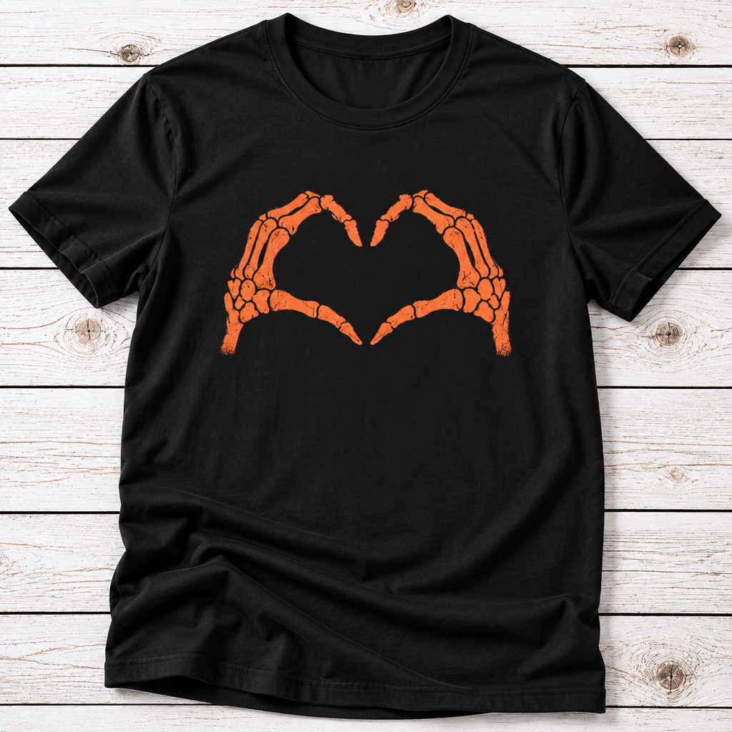Skeleton Heart Hands T-Shirt – Halloween Love Graphic Tee