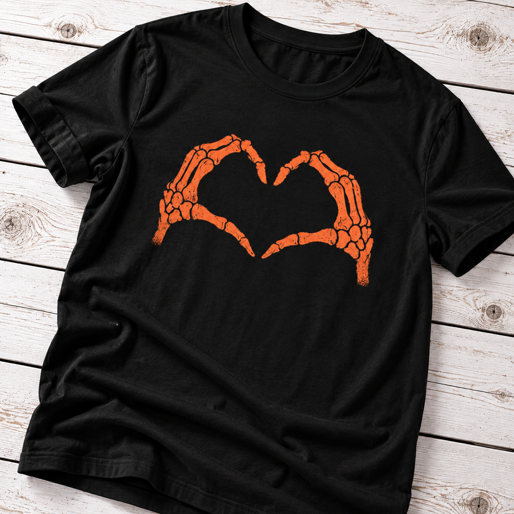 Skeleton Heart Hands T-Shirt – Halloween Love Graphic Tee