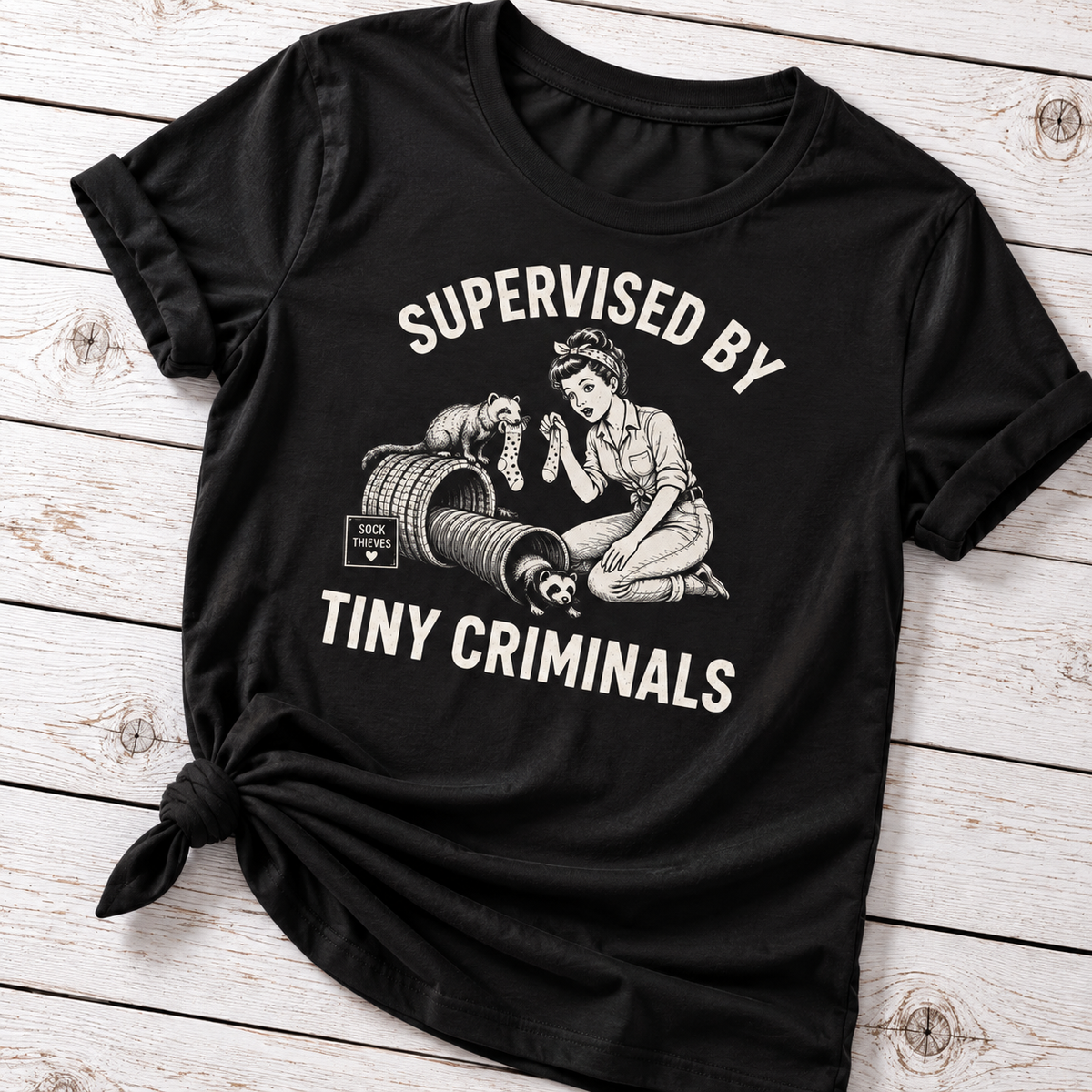 Supervised By Tiny Criminals Funny Ferret Mom T-Shirt