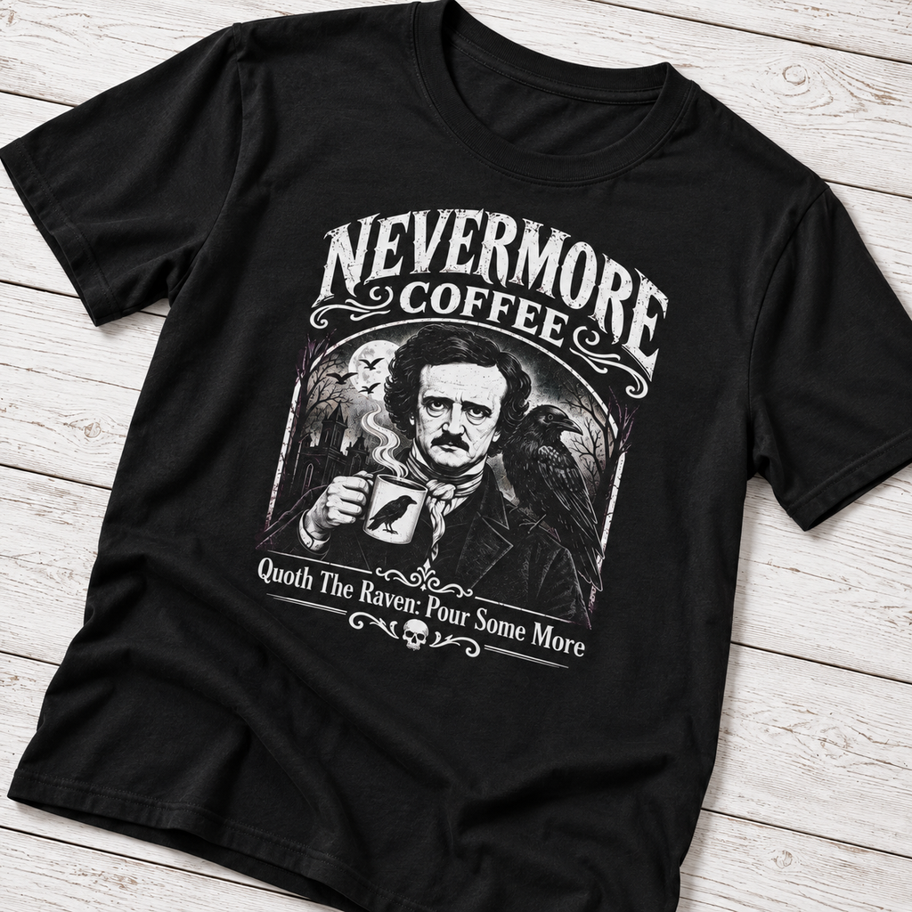 Nevermore Coffee T-Shirt | Gothic Raven Coffee Shirt