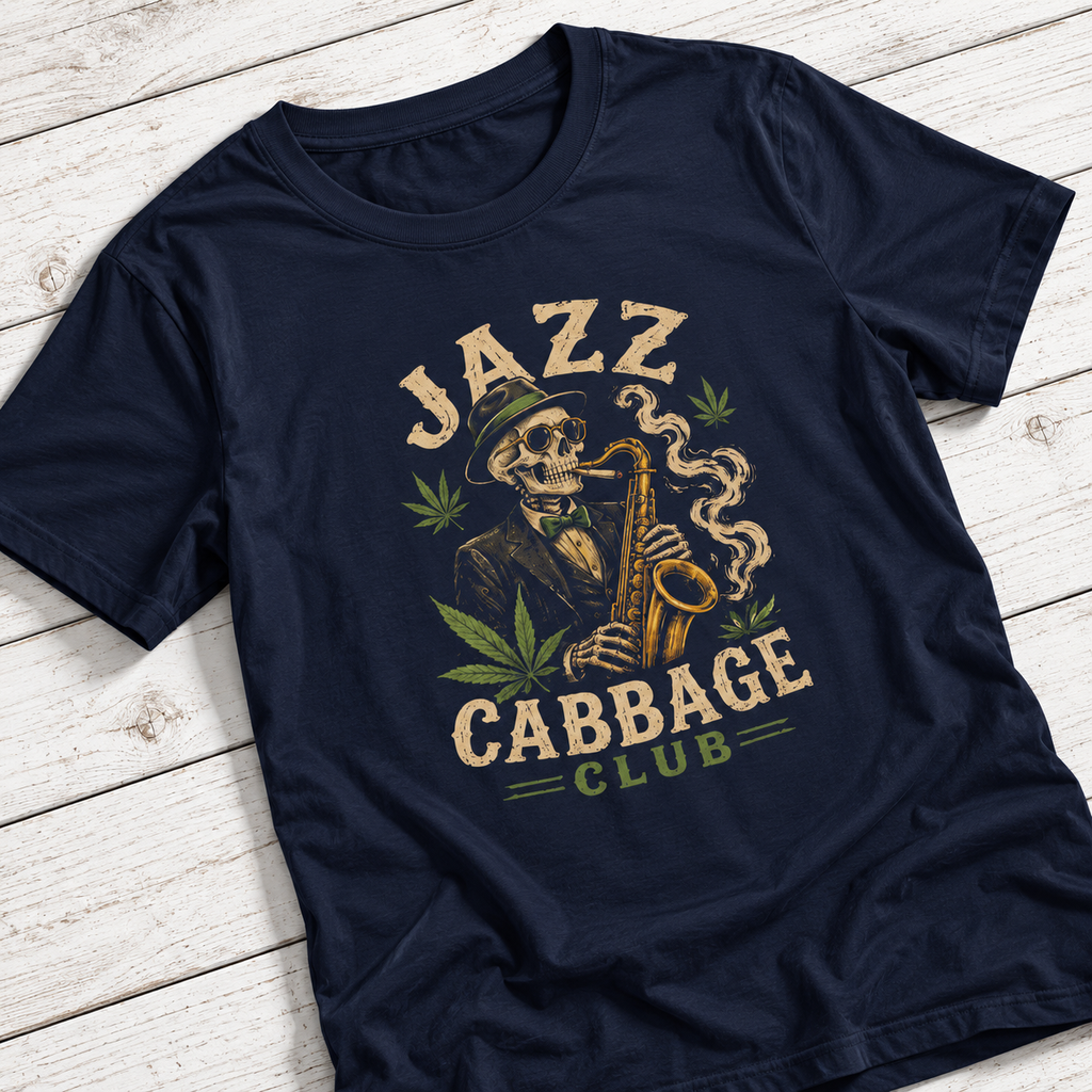 Jazz Cabbage Club T-Shirt | Funny Skeleton Saxophone Weed Shirt